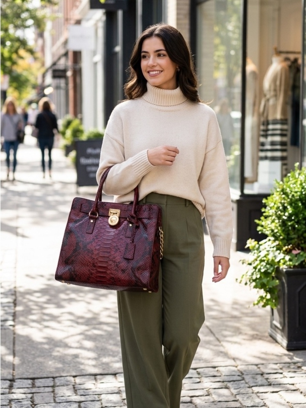 Michael Kors Red Python-Embossed Leather Tote - Picture 12 of 12